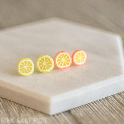 Orange + Lemon Metal Free Stud Earrings 2 Pack